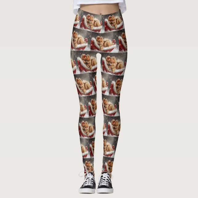 Leggings Fête de Noël de Chien de Poméranie (Devant)