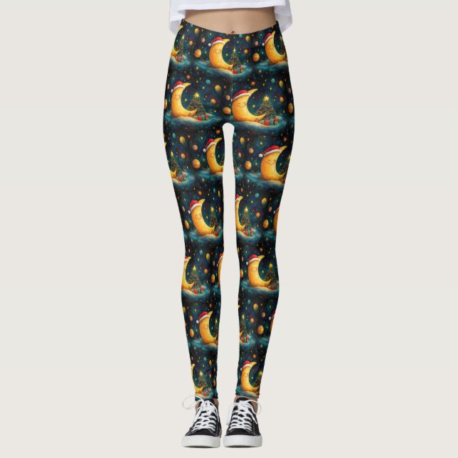 Leggings Fête de Noël drôle Lune Galaxy (Devant)