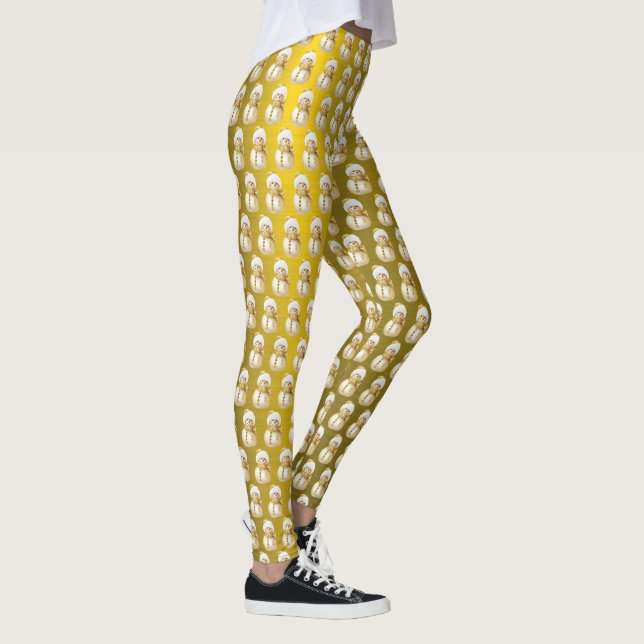 Leggings Fête de Noël Gold Snowman Vacances d'hiver (Droite)