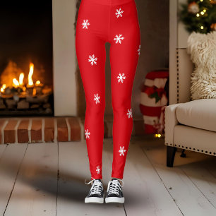 Leggings Fête de Noël Motif Red White Snowflake