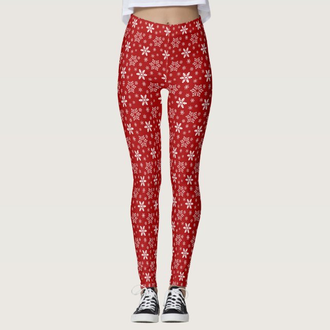 Leggings Fête de Noël Red White Snowflon (Devant)
