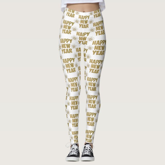 Leggings feu de la nouvelle année or happy (Devant)