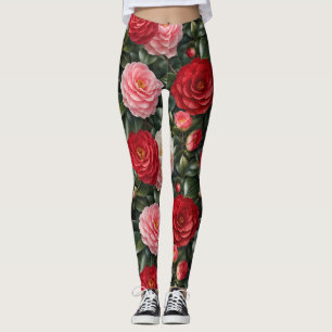 Leggings Feuillage de camélia de luxe en fleurs