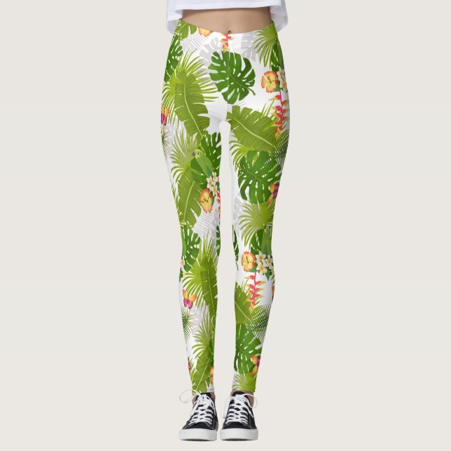 Leggings Feuillage tropical Blanc d'été (Devant)