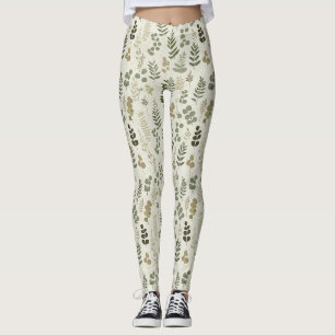 Leggings Feuille botanique rustique en brun terreux et oliv