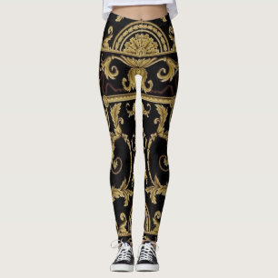 Leggings Feuille d'acanthe classique noir et or