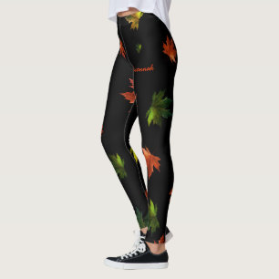 Leggings Feuille d'érable rustique avec votre nom sur NOIR