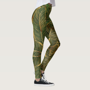Leggings Feuille d'or Forêt verte Élégant Motif