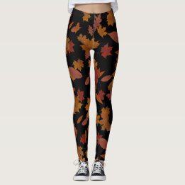 Leggings Feuille en baisse d'automne sur le noir fait sur