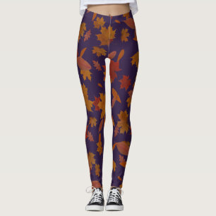 Leggings Feuille en baisse d'automne sur l'indigo foncé