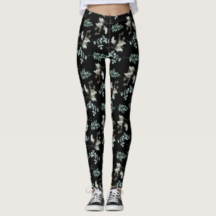 Leggings Feuilles botaniques noirs verts tendance