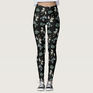 Leggings Feuilles botaniques verts et noirs
