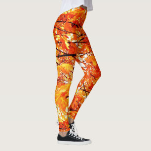 Leggings Feuilles d'automne en chute, orange avec pattes no