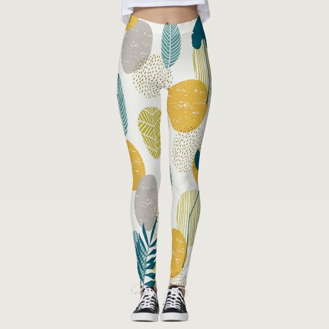 Leggings Feuilles d'automne, motif vintage sans soudure. (Devant)