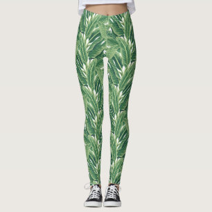 Leggings Feuilles de bananes tropicales vertes