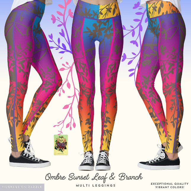 Leggings Feuilles de coucher de soleil ombre et pattes de b (Créateur téléchargé)