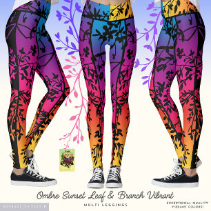 Leggings Feuilles de coucher de soleil ombre et pattes vibr
