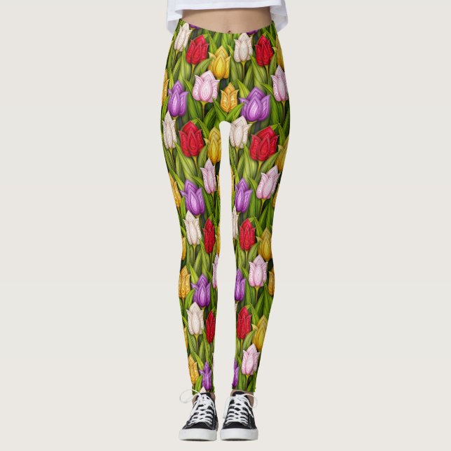 Leggings Feuilles de mode Pop Tulips en fleurs 2 (Devant)