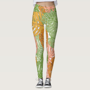 Leggings Feuilles de monstère tropicale, coloré et transpar