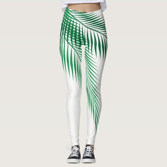 Leggings Feuilles de palme sur pattes blanches (Devant)