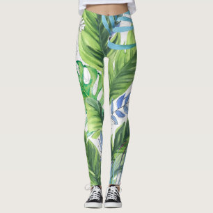 Leggings Feuilles de palmier d'aquarelle, arrière - plan ex