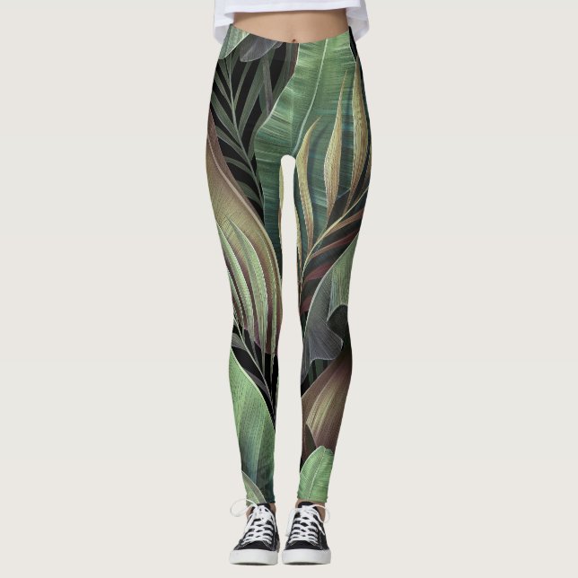 Leggings Feuilles de palmiers tropicaux, illustration 3D de (Devant)