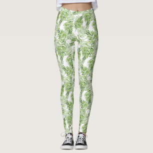 Leggings Feuilles de palmiers verts. Motif aquarelle