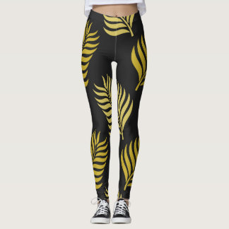 Leggings Feuilles d'or sur arrière - plan noir