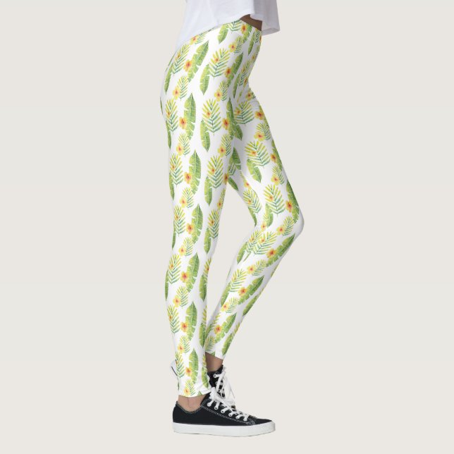 Leggings Feuilles et fleurs tropicaux jaunes et verts (Droite)