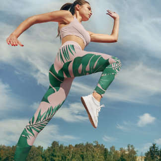 Leggings Feuilles Pink & Green Palm sans couture Motif