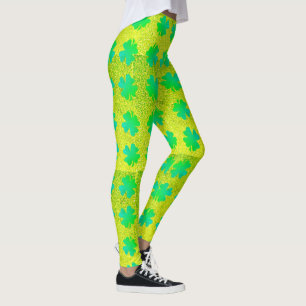 Leggings Feuilles shamrock Neon Green Parties scintillant J