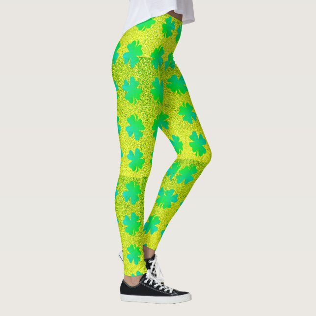 Leggings Feuilles shamrock Neon Green Parties scintillant J (Droite)