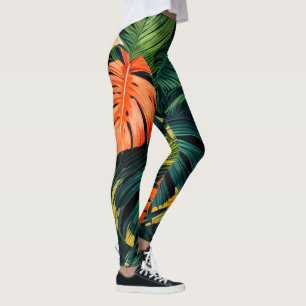 Leggings Feuilles tropicales colorées et fleurs d'Hibiscus 