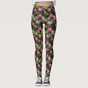 Leggings Feuilles Tropicales Luxuriantes Fleurs Exotiques R
