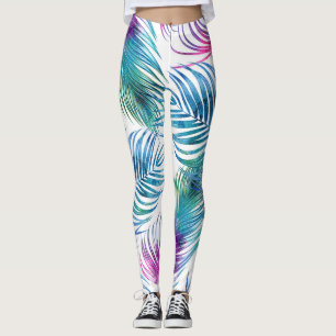 Leggings Feuilles tropicaux de palmiers, aquarelle motifs f