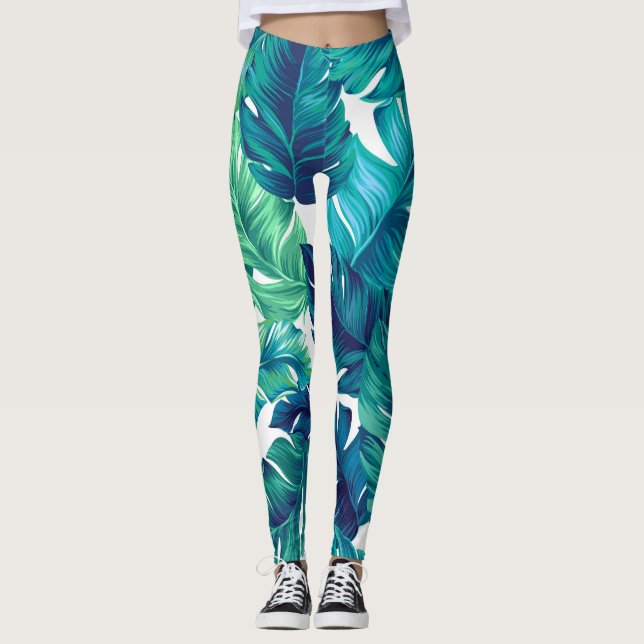 Leggings Feuilles tropicaux, design graphique, palmiers réa (Devant)