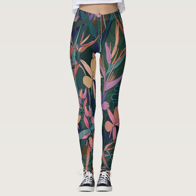 Leggings Feuilles tropicaux, fleurs : vintages. (Devant)