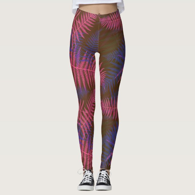Leggings Feuilles tropicaux violet bleu (Devant)