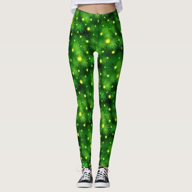 Leggings Feuilles vertes feuillage botanique Arbre de Noël  (Devant)