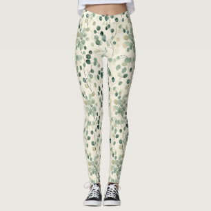 Leggings Feuilles Vertes Terreuses avec Fond Crème d'Automn