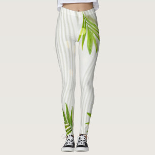 Leggings Feuilles verts brillants sur Arrière - plan blanc