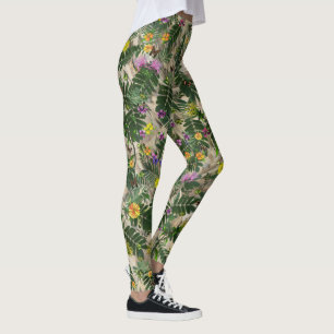 Leggings Feuilles verts et hérissons floraux