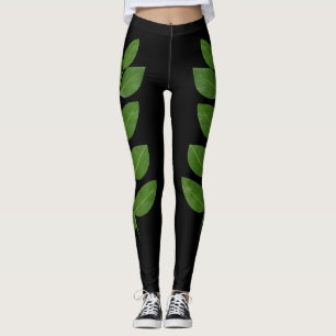 Leggings Feuilles verts modernes Laurel en noir