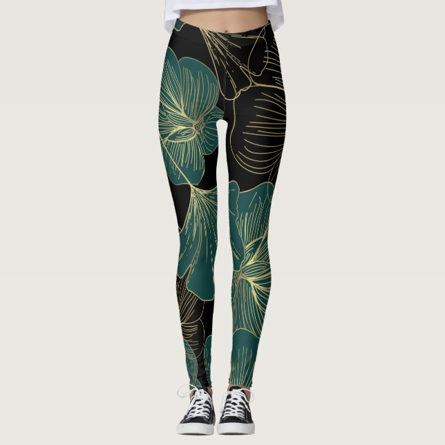 Leggings Feuilles verts or (Devant)