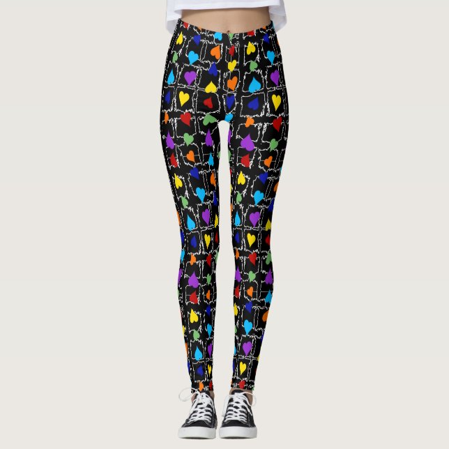 Leggings Fierté Coeurs arc-en-ciel LGBT gay Queer One Love (Devant)