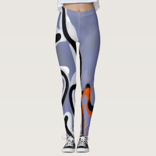 Leggings Figure avec Feline : bleu Abstrait, orange, B & W