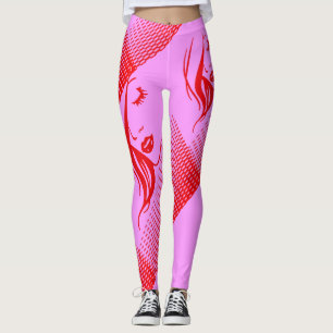 Leggings Fille Aux Cheveux Longues Sur Rose Avec Rouge