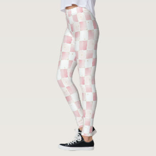 Leggings Fille Rose Blanc Chic Carrés