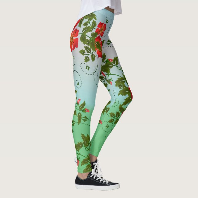 Leggings Fille tendance Rouge Vert Vert Blanc Floral Aquare (Droite)