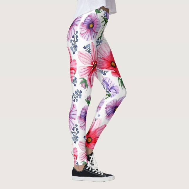 Leggings Filles & Femmes Leggings, Red & Purple Floral Natu (Droite)